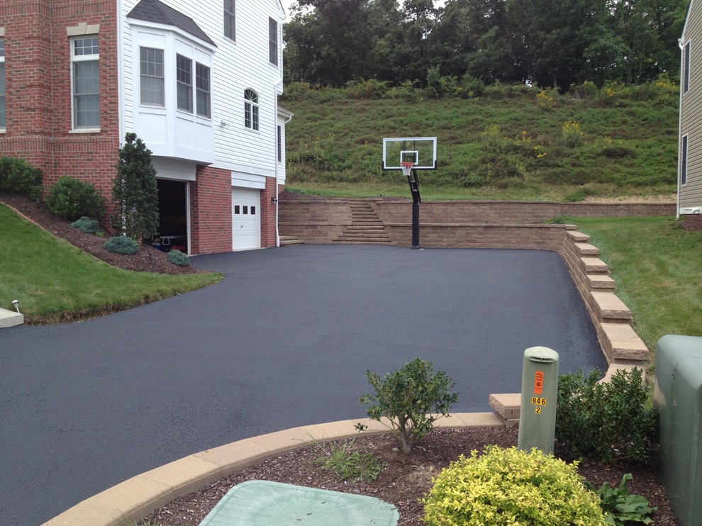Design ideas for a large traditional front yard partial sun outdoor sport court in Cleveland.