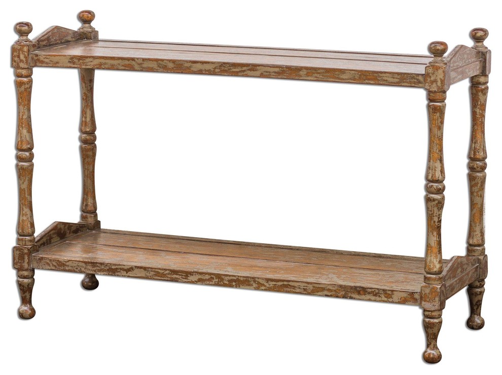 Distressed Wood Macaire 52.5In.W Mango Wood Accent Table