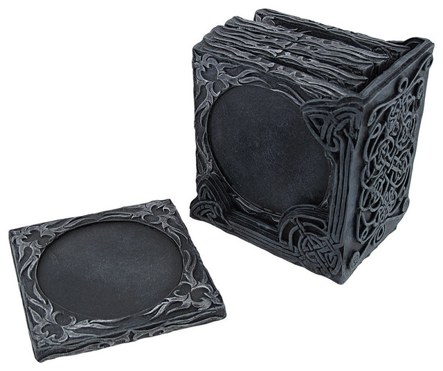 Set of 6 Solid Resin Celtic Knot Coasters with Holder