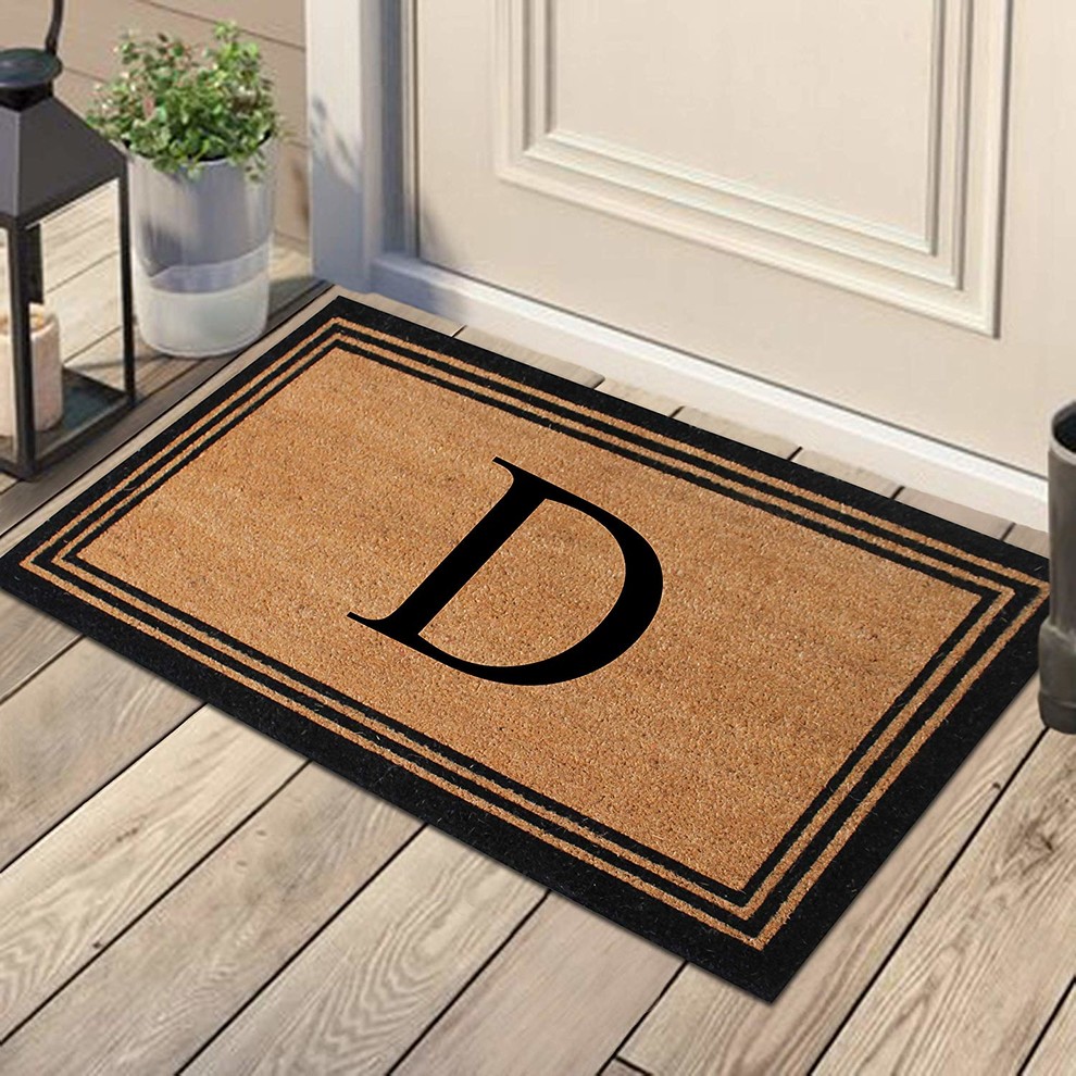 A1HC Black/Beige Coir Monogrammed Doormat 18"x30" Contemporary