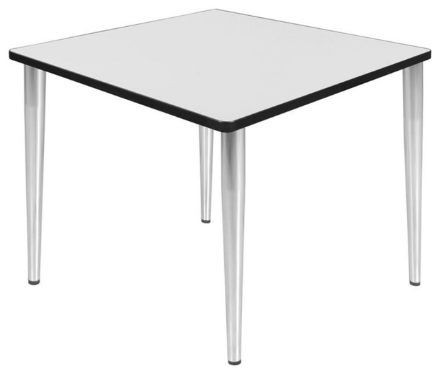 Kahlo 36" Square Tapered Leg Wood Table White/ Chrome Modern
