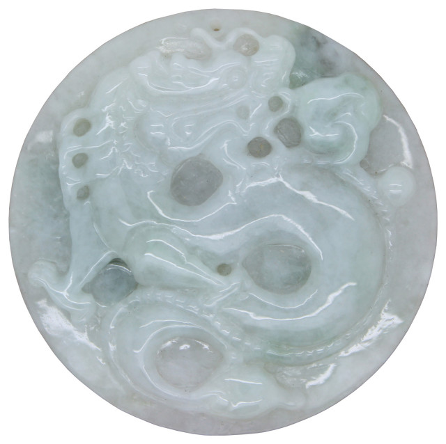 Green Jade Chinese Carved Zodiac Dragon Medallion Feng Shui Pendant ...