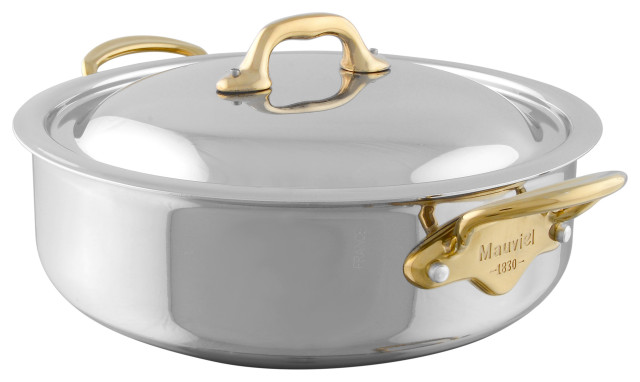 Mauviel M'Cook B Stainless Steel Rondeau With Lid & Brass Handles, 3.2 ...