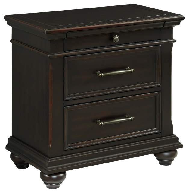 Brooks 3Drawer Nightstand With USB Ports, Black Traditional Nightstands And Bedside Tables