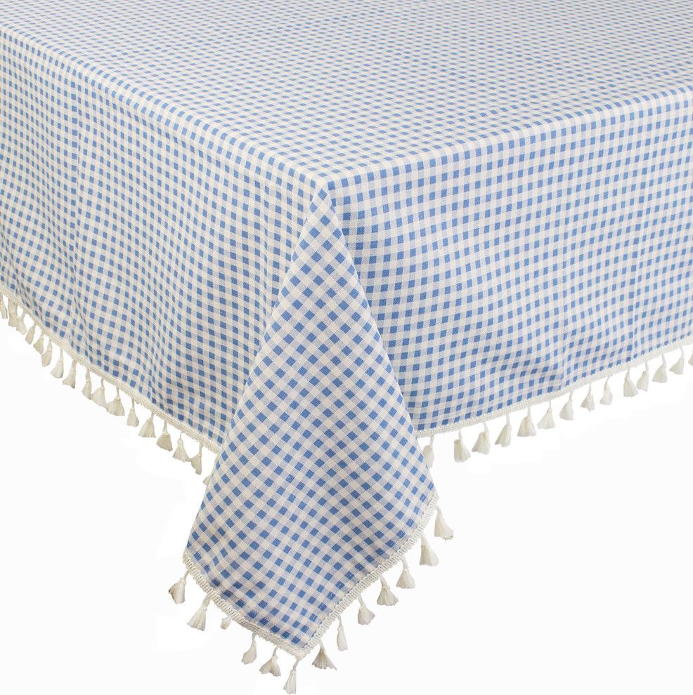 Modern Tassel Cotton Blend Tablecloth, 55x70 Farmhouse Tablecloths