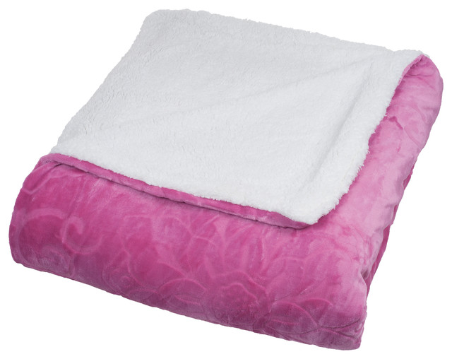 Floral Etched Fleece Blanket with Sherpa Backing by Lavish Home, Full