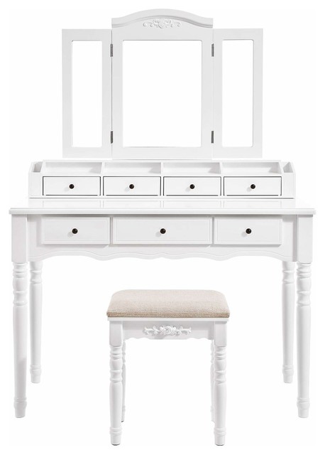 white vanity set with lights