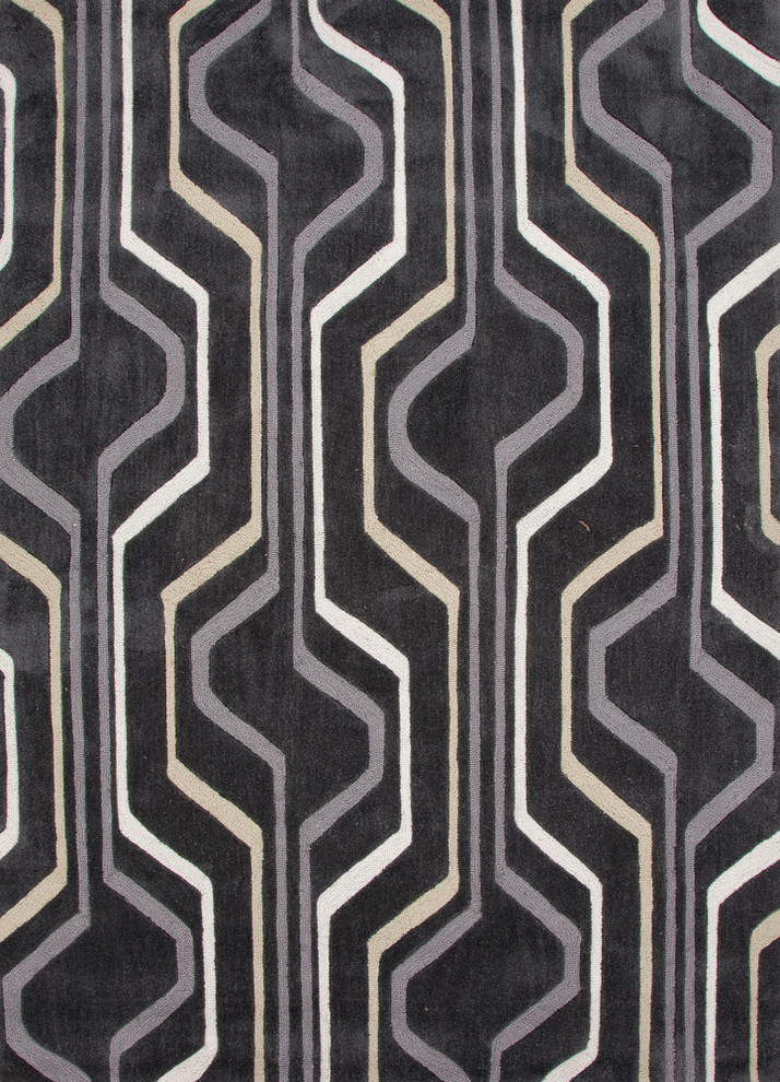 Modern Geometric Pattern Gray /Black Polyester Tufted Rug - BR42, 3.6x5.6