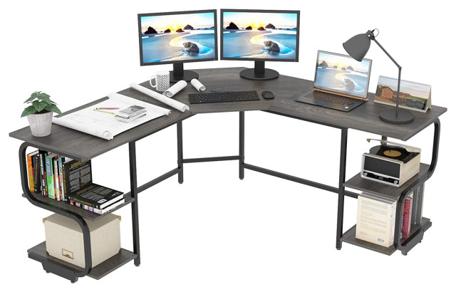 Multifunctional L Shaped Desk Large, Convertible L Shaped Computer Desk With Storage Shelf