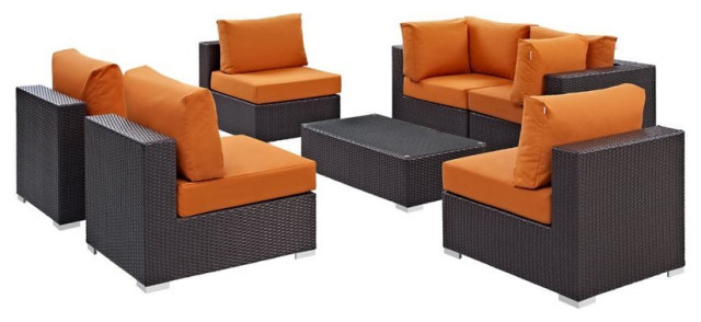 Modway Convene 7-Piece Outdoor Patio Sectional Set in Espresso Mocha main image 0