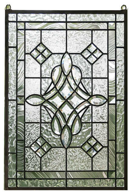 Handcrafted stained glass Clear Beveled window panel 34"W  x 20.5"H 