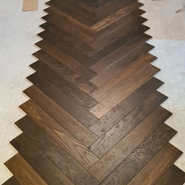 Frevini Studio Ombre Herringbone with Brass Inlay - Modern - Staircase ...