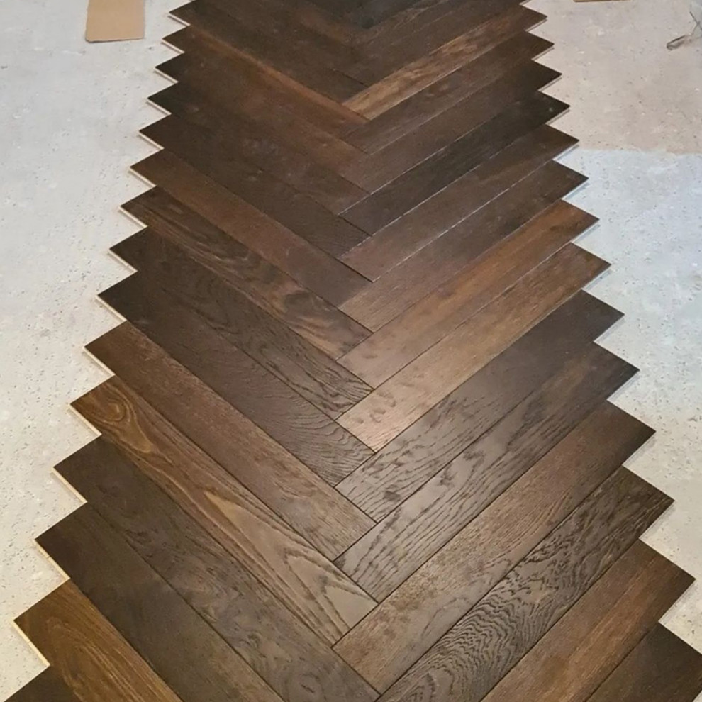 Frevini Studio Ombre Herringbone with Brass Inlay Modern Staircase