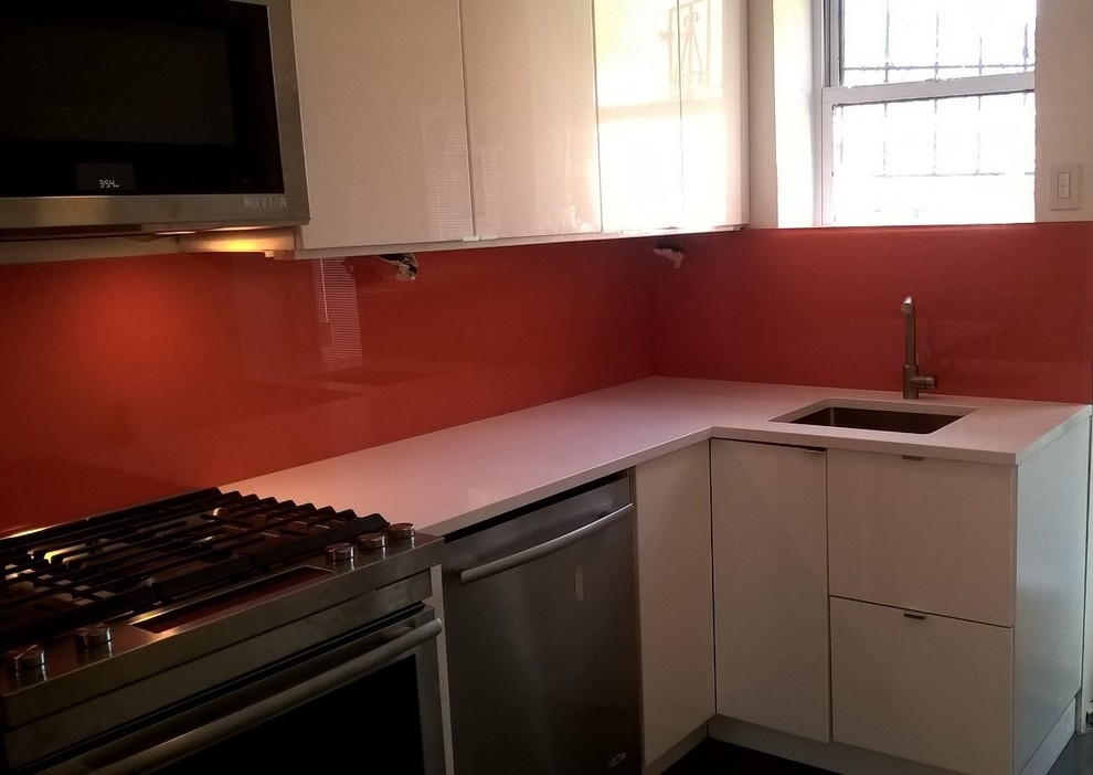 Glass Kitchen Backsplash (terracotta color)