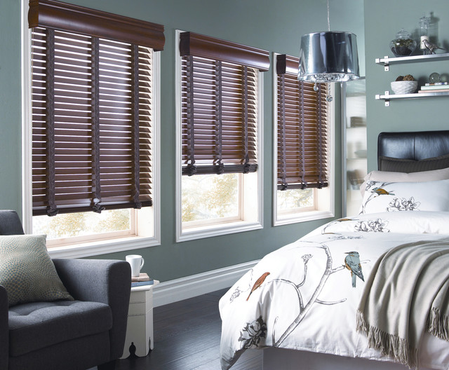 Horizontal Wood Blinds for the Bedroom Contemporary