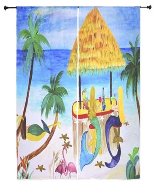Mermaid Art Sheer Curtains 30 X84 Tiki Bar Beach Mermaids