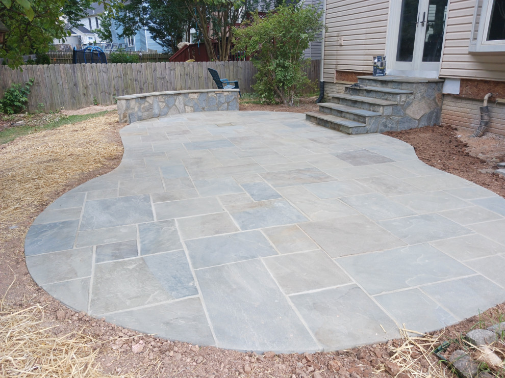 Flagstone Patio ,Steps ,Sitting Wall with lights