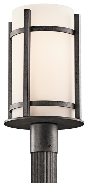Kichler Camden Outdoor Post Mount 1-Light, Anvil Iron, Opal Etched