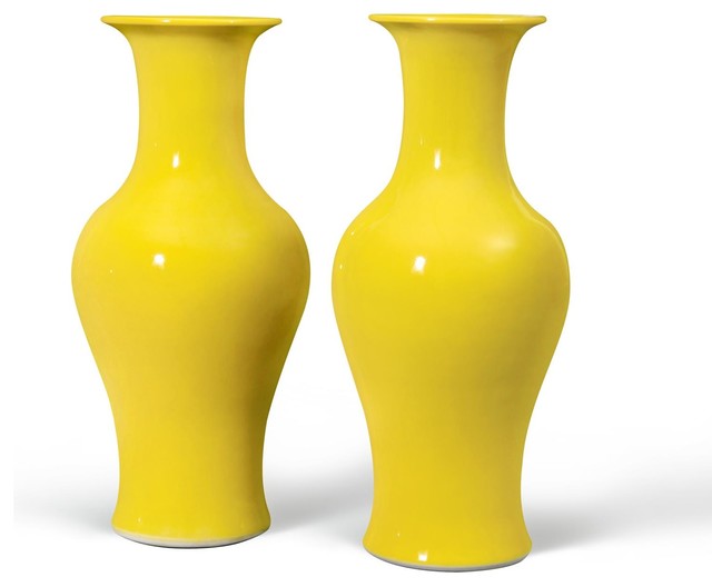 Mina Long Neck Baluster Vase (Pair), Yellow, Yellow - Contemporary ...