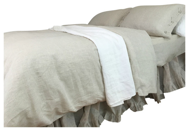 Natural Linen Duvet Cover With Pillow Cases Tie Knot Style