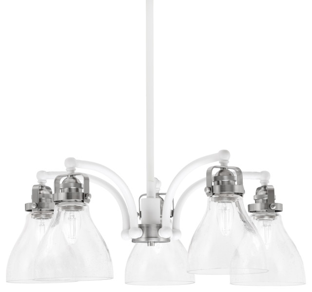 Easton, 5 Light, Chandelier, White & Brushed Nickel, 6.25" Clear Bubble