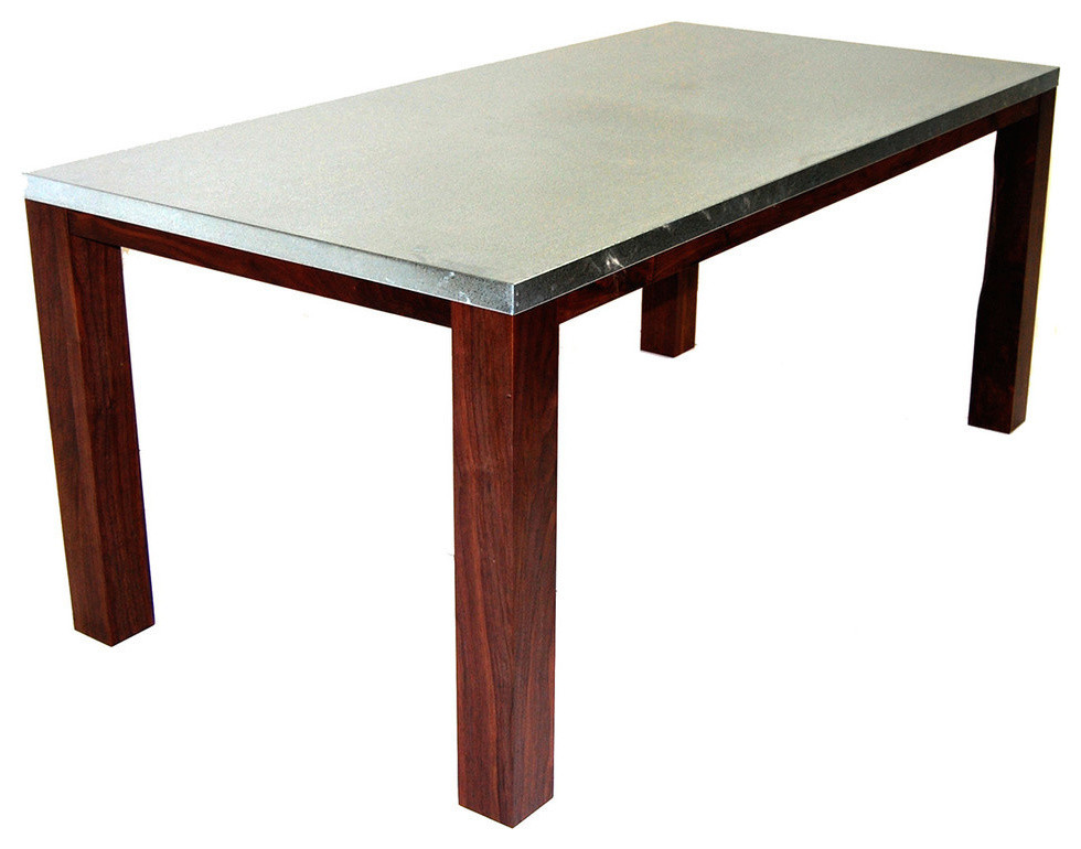 Galvanized Steel Top Table With Black Walnut Legs Industrial Dining