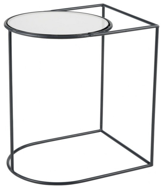 Modern Smoked Glass Top Accent Table in Grey Finish Metal Slim Frame 18
