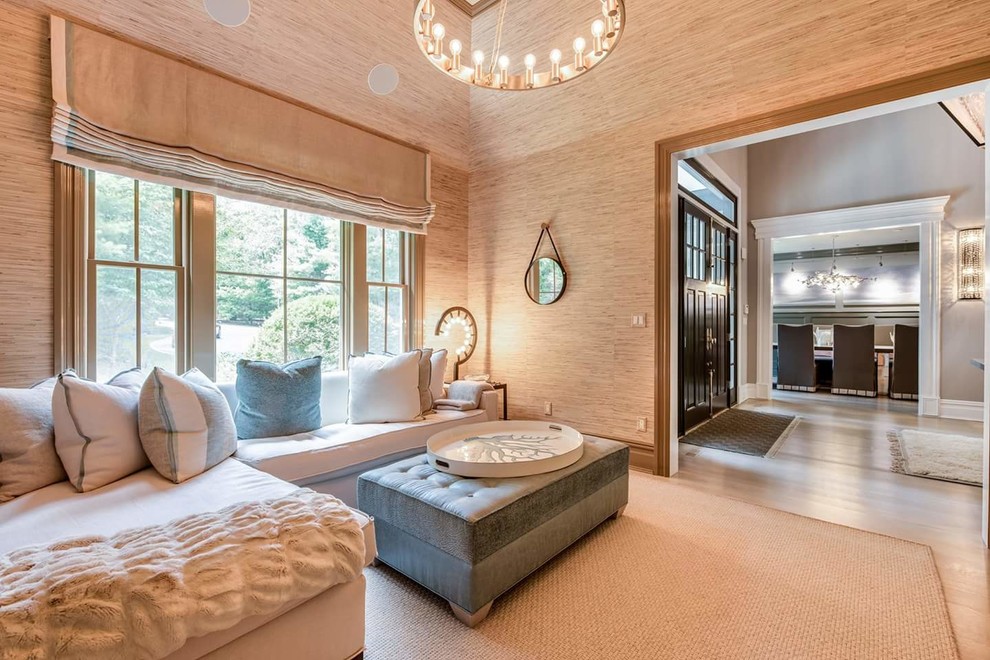 Beach style family room photo in New York