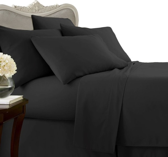 Egyptian Cotton Solid Bed Sheet Set, Black Twin Bed Sheet Set