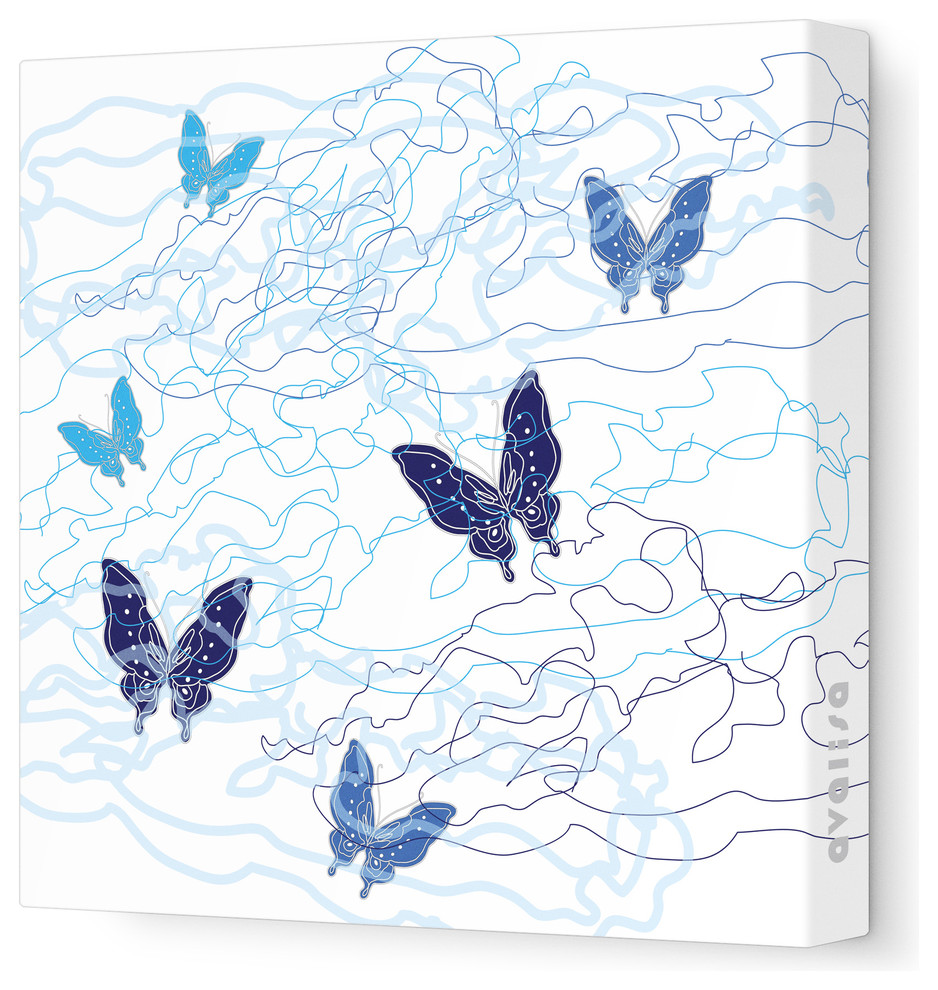 Imagination - Butterfly Trails Stretched Wall Art, 18" x 18", Blue