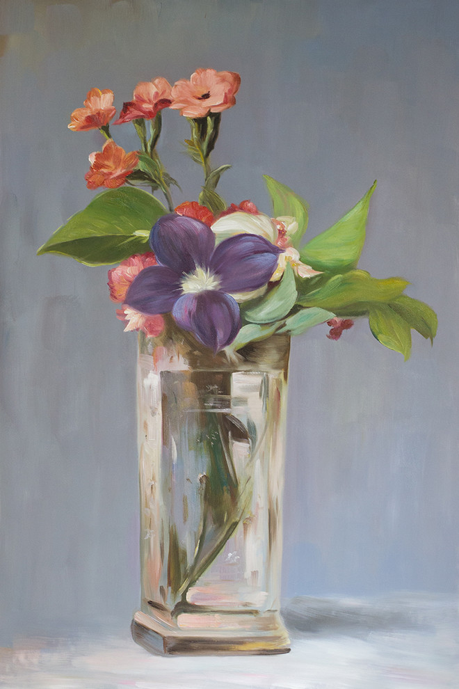 Carnations and Clematis in a Crystal Vase