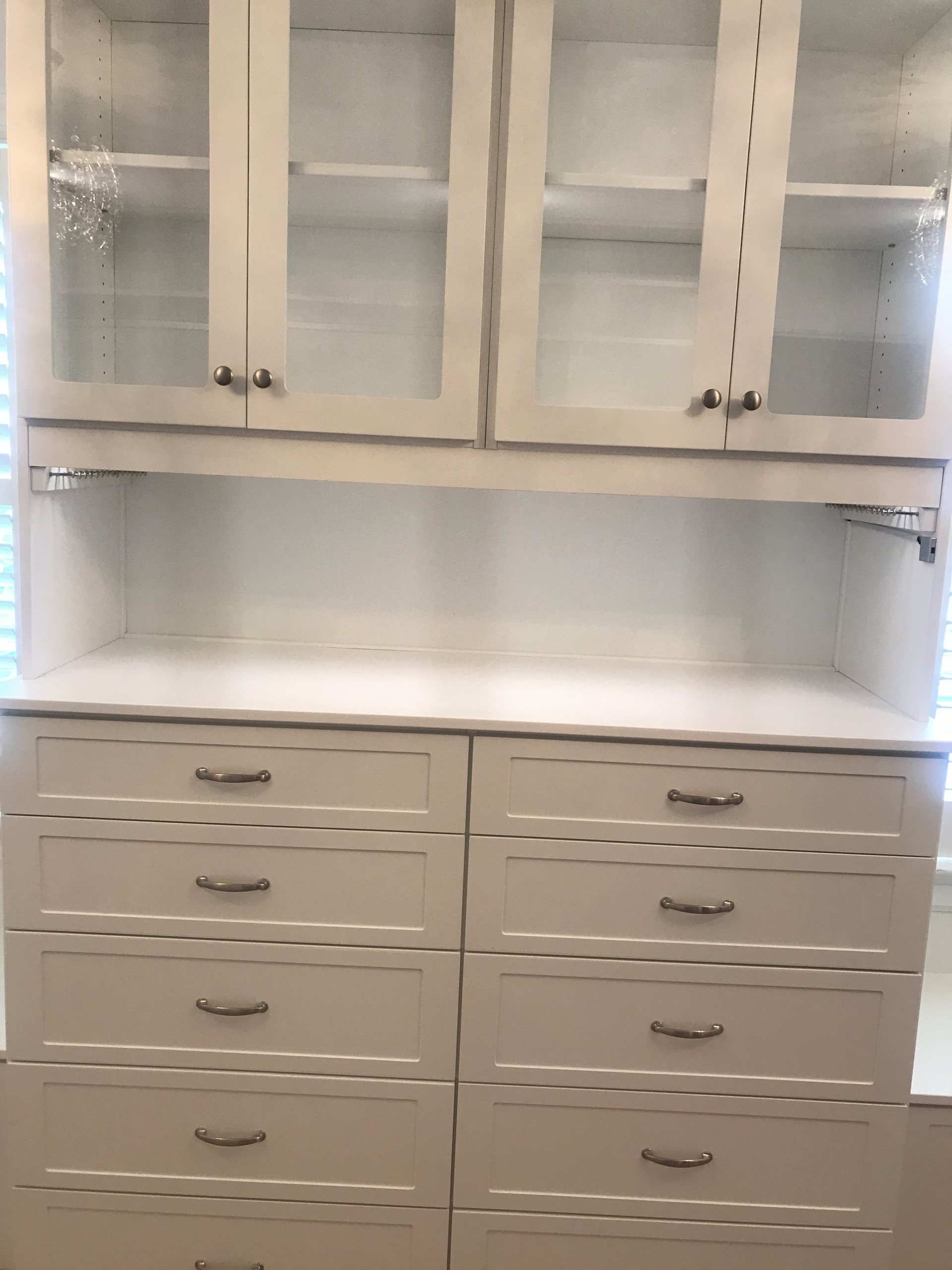 Lighted White Dressing Room with Chandeliers