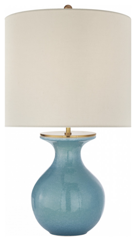 Albie Desk Lamp, 1-Light, Sandy Turquoise, Cream Linen Shade, 25.25"H