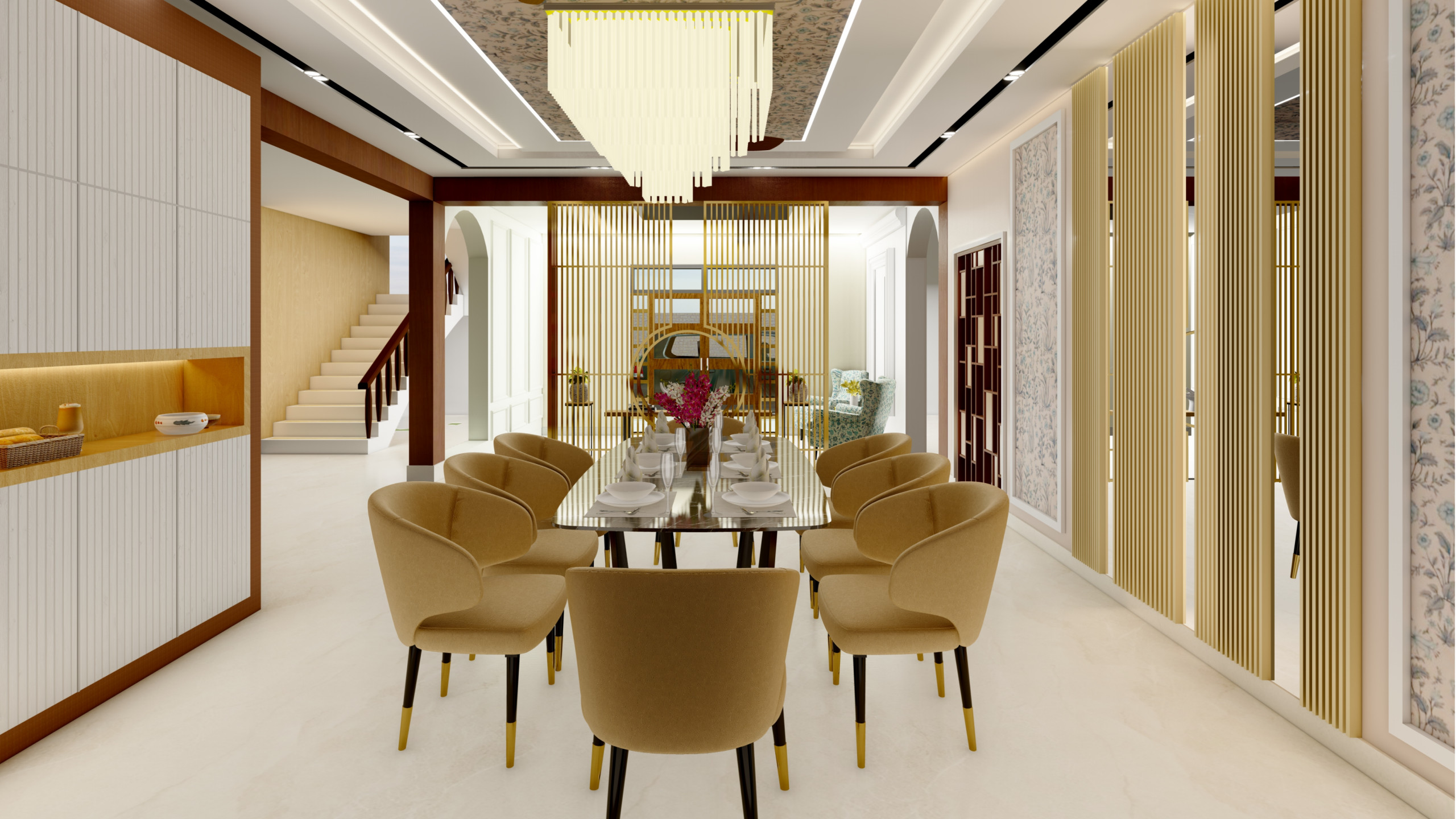 Art Deco Style Dining Room with Glamorous Gold Elements in Kingswood