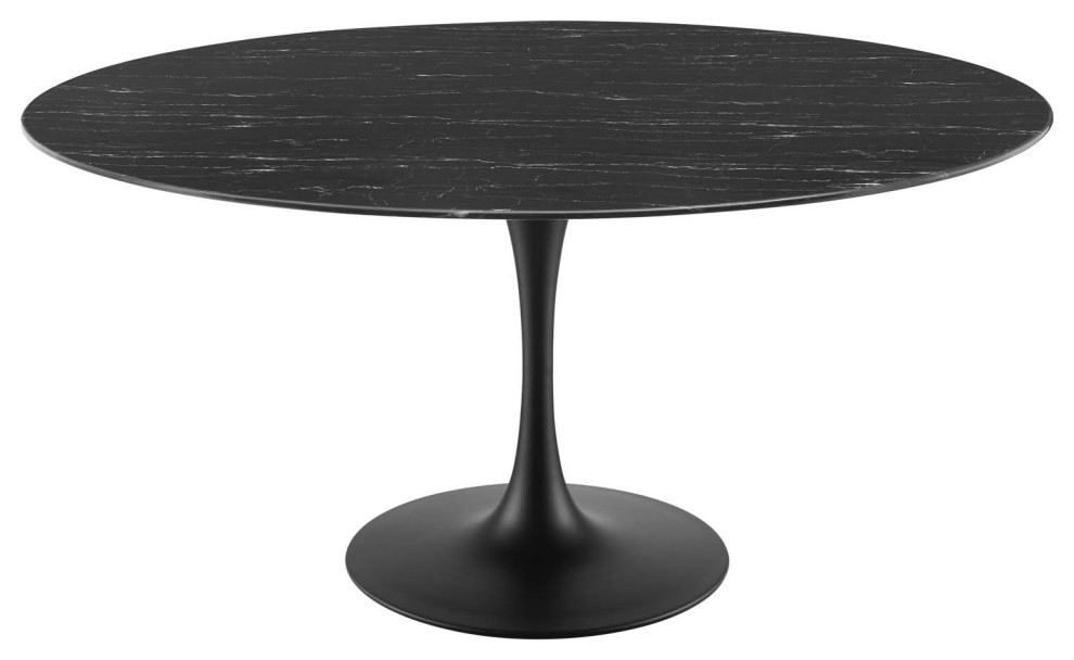 Dining Table, Round, Artificial Marble, Metal, Black, Modern, Bistro