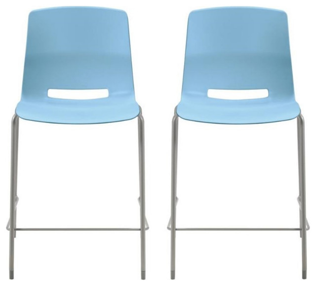 Home Square 25" Plastic Counter Stool in Sky Blue Set of 2