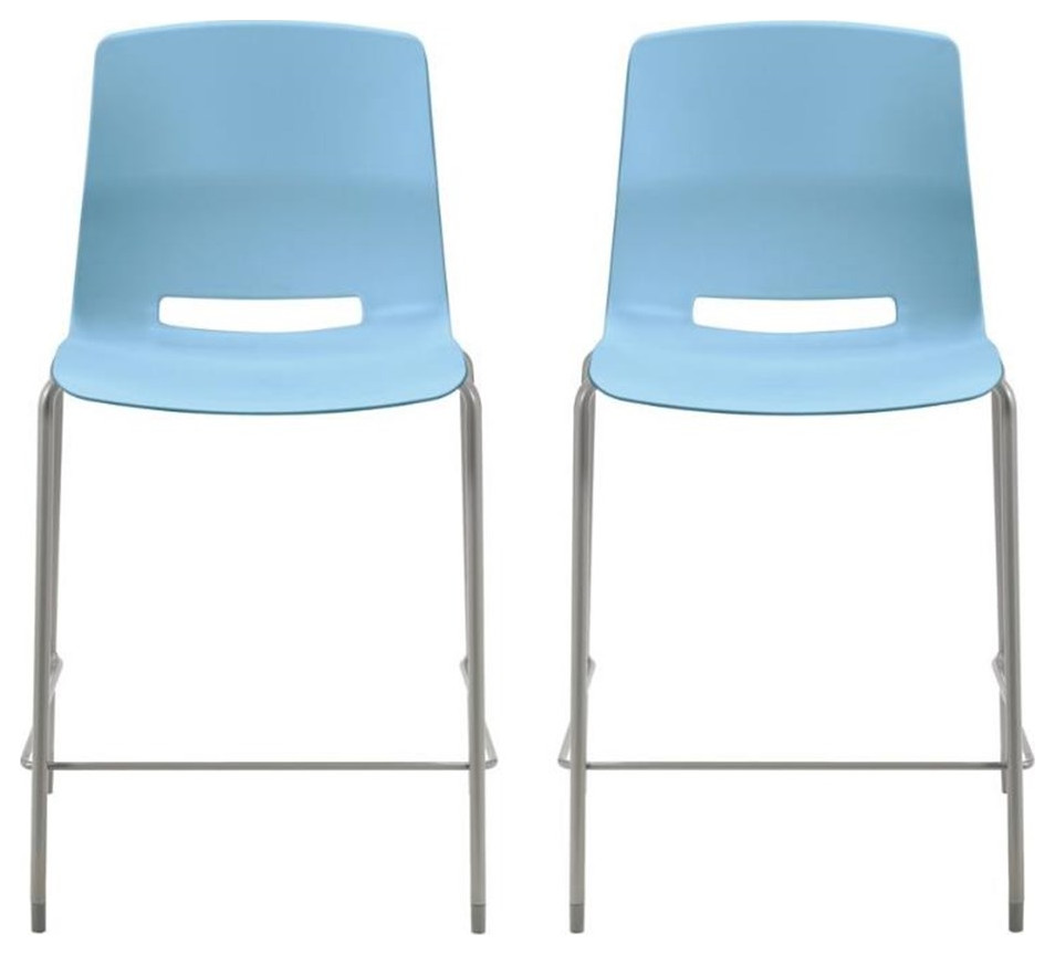 Home Square 25" Plastic Counter Stool in Sky Blue Set of 2