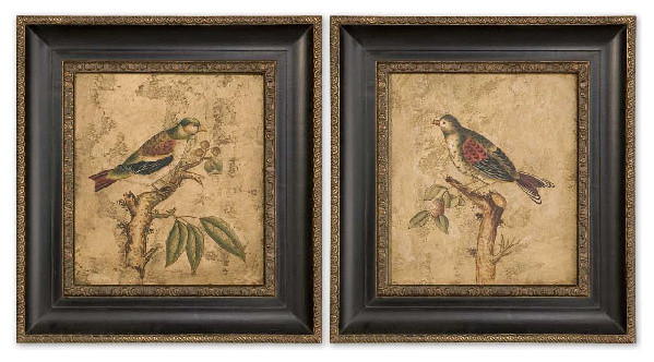 Colorful Birds On Branch I & II Set of 2 Framed Wall Art