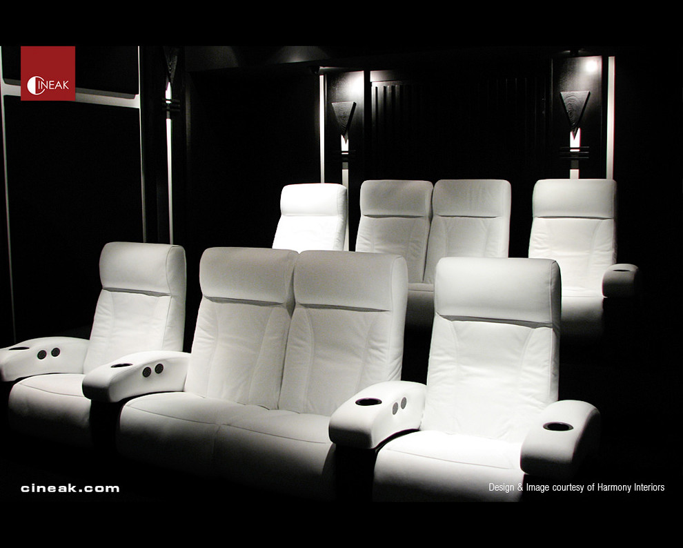 This is an example of a modern home theatre in Los Angeles.