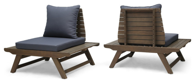 Kailee Outdoor Wooden Club Chairs With Cushions, Dark Gray, Gray Finish, Set of 2