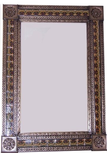 Big Brown Greca C Mexican Tile Mirror