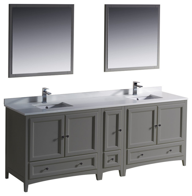 Fresca Oxford 84" Gray Traditional Double Sink Bathroom Vanity