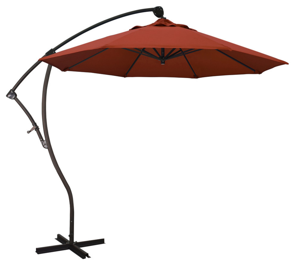 9' Bronze Cantilever Crank Lift 360-Rotation Aluminum Umbrella, Sunbrella, Terracotta