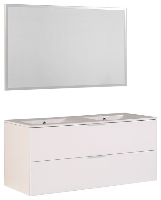 Luxy 48 Double Vanity With 2 Sinkirror Lacquered White Ceramic Sink