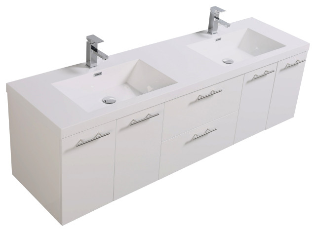 Alma Luxury Glossy White Floating, White Floating Double Bathroom Vanity