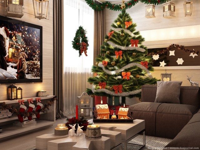 Christmas interior transitional-rendering