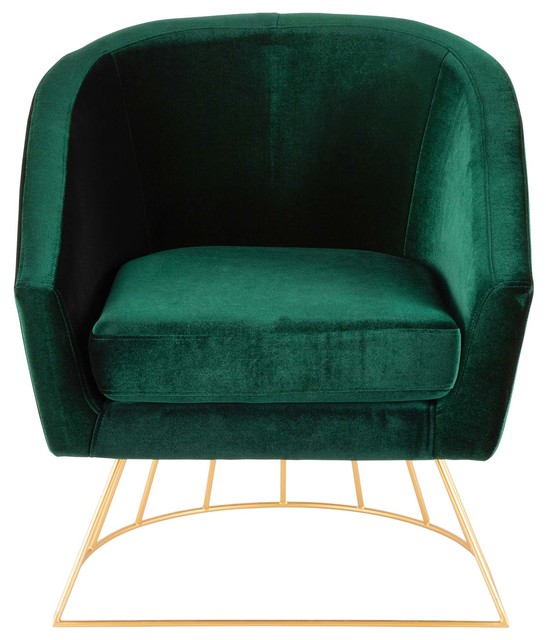 LumiSource Canary Tub Chair, Gold Metal and Emerald Green Velvet