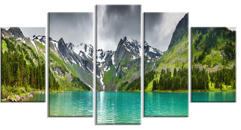 "Mountain Lake Panorama" Photography Glossy Metal Wall Art, 60"x32", 5