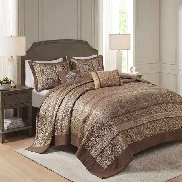 Madison Park Bellagio 5 Piece Reversible Jacquard Bedspread Set, King