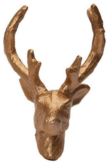 12 Paper Mache Deer Head Orn Gold Rustic Christmas Decorations 12 Paper Mache Deer Head Orn Gold
